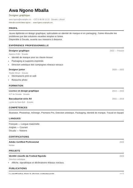 Exemple de CV réalisé avec le modèle Meridian