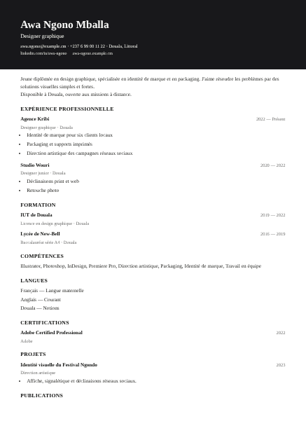 Aperçu de la mise en page du modèle Consul